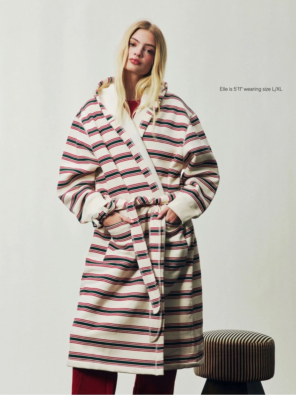 Parke Eggnog Stripe Fleece Robe XXL